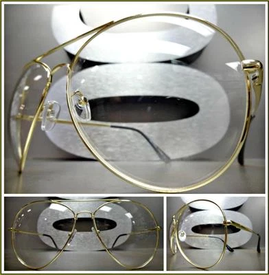 Мужские женские НЕГАБАРИТНЫЕ ВИНТАЖНЫЕ РЕТРО стильные прозрачные линзы ОЧКИ в огромной золотой оправе - Изображение 1 из 4