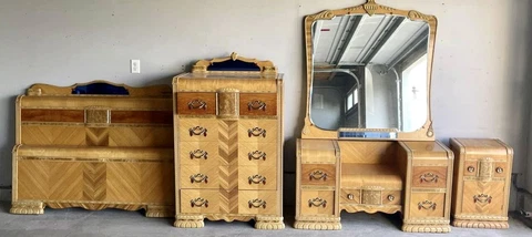 Antique Art Deco 4 Piece Waterfall Bedroom Set Cover