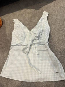 Tommy Hilfiger Summer Blouse With Tie Light Blue Check Pattern Size 8 / US4 - Picture 1 of 7