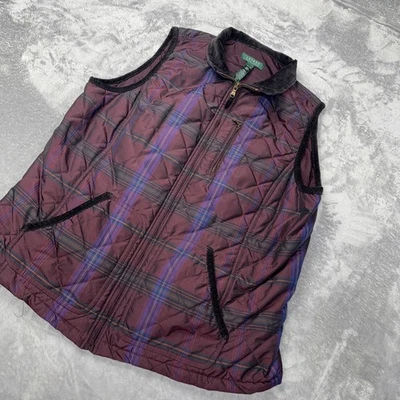 Chaleco Ecuestre Lauren Ralph Lauren Acolchado Púrpura a Cuadros Talla Pequeña Mediana PM Foto 1 de 4