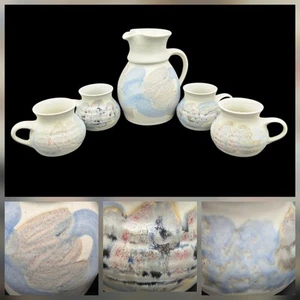 Kravec Studios KS Studio Pottery Pitcher 4 Mug Set SIGNED Coffee Tea Hot Cocoa0 - Picture 1 of 11