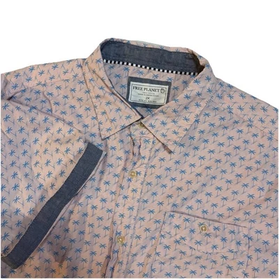 Free Planet Shirt Mens 2X Pocket Collar Button Up Pink Blue Accents 100% cotton - Image 1 of 4