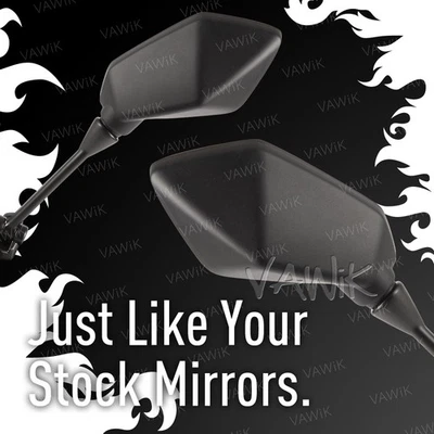 VAWiK -OE Repuesto Espejos Negros Se Adapta a Kawasaki Ninja 400R '11-'16 x PAR Foto 1 de 4
