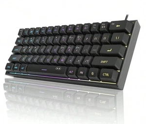 Mini 60% Gaming Keyboard, RGB Backlit 61 Key Ultra-Compact Keyboard - Picture 1 of 4