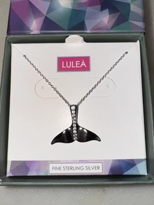 LULEA Sterling Silver 925 Whale Tail W/Clear Stones Pendant Necklace New in Box - Picture 1 of 7