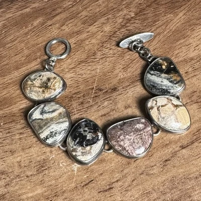 Citlal 925 Mex Castillo Jasper Stone  7.5" Linked Bracelet  60.5g - Image 1 of 4