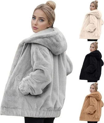 Womens Winter Warm Fleece Jackets Hooded Ladie Zip Up Teddy Hoodie Coats Outwear