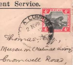 MALAYA FMS Official Cover Kuala Lumpur GB London BRITISH MUSEUM 1908 KA938 - Picture 1 of 12