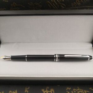 Luxury 163 Resin Series Bright Black+Silver Clip 0.7mm nib Fountain Pen NO BOX