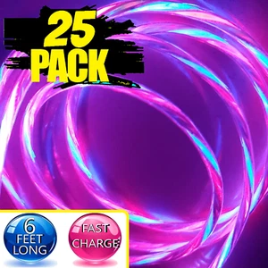 25 Pack LED Flowing Type C Fast Charge USB Cable For Galaxy A13 A14 A15 A16 A25 - Picture 1 of 17