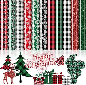 AnyDesign 11 Sheet Christmas Heat Transfer Vinyl Glitter HTV Iron on Vinyl Snow - Picture 1 of 7