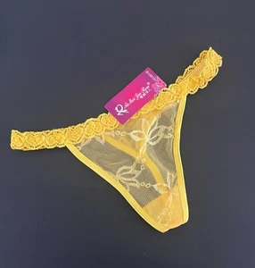 Womens Lace Panties Yellow Thong G String Briefs Lingerie Briefs SIZE 8-12 - Picture 1 of 2