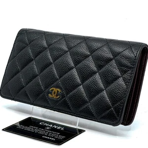 CHANEL Matelasse Bifold Long Wallet Black Caviar Cocomark Women's Authentic - Picture 1 of 10