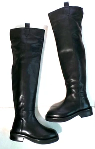 NWOB RARE All Saints MINDY Thigh High HEEL BLACK LEATHER BOOTS SIZE 38 UK 5 - Picture 1 of 11