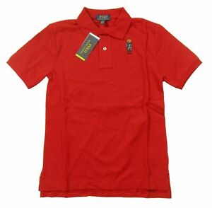 Ralph Lauren Boys SZ XL (18-20)  Red Embroidered Polo Bear Mesh Polo Shirt