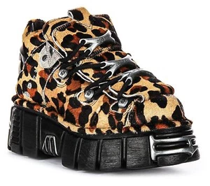 Newrock Tower Lace Up Leather Platform Womens Sneakers Leopard UK 4 - 7 - Picture 1 of 13