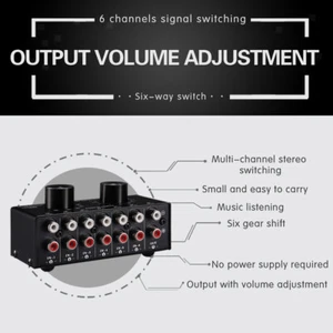 Audio RCA Umschaltbox Schalter Controller Splitter, 6 Cinch IN 1 Cinch Out - Bild 1 von 12