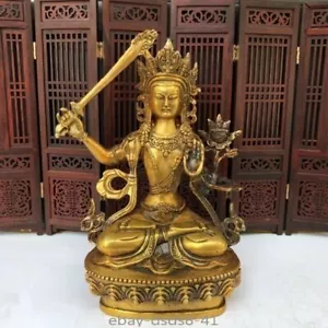 Buddhism Gilt Buddha Manjushri Bodhisattva Bronze Statue Tara - Picture 1 of 11