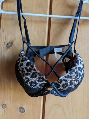  Sexy Sujetador Victoria Secret ROSA Fecha Pushup Demi Dorado Tachuelas Estampado Animal Encaje Foto 1 de 4