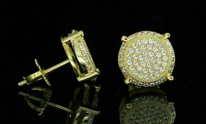 2.0 Ct Round Cut Simulated Diamond Cluster Stud Earrings Gift Yellow Gold plated - Picture 1 of 2