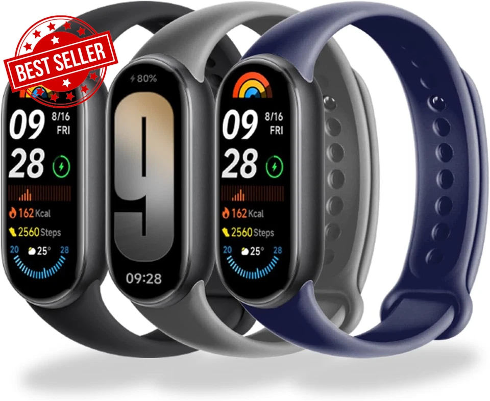 3PCS Xiaomi Mi Band 9 & 8 Replacement Straps, Soft TPU, Adjustable - image 1 of 4