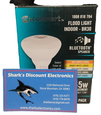 EcoSmart Bluetooth Speaker LED Light Bulb Adjustable White Dimmable BR30 65W Eqv - Image 1 of 3