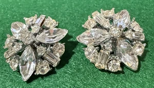 Orecchini Vintage Bogoff Clip Rotondi e a Forma di Marquise con Strass - Foto 1 di 4