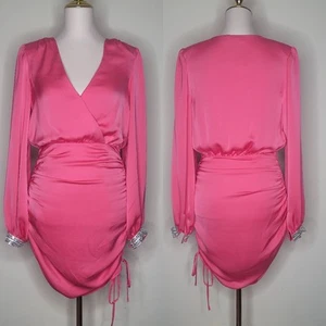 Ramy Brook Hot Pink Exclusive Foxy V Neck Ruched Mini Baddie Cocktail Dress Sz 2 - Picture 1 of 11