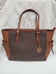 Michael Kors Gilly Travel MK Brown Large Drawstring Zip Top Tote Shoulder Bag - Picture 1 of 24