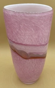 Pink Swirl Cased Glass Vase 5" x 9”Beautiful Artistry - Picture 1 of 6