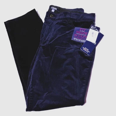Pantalones de pana Chaps para mujer 16 azules tiro medio cómodos elásticos pierna recta nuevos con etiquetas Foto 1 de 4