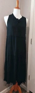 Karen Kane Desert Gypsy Black Gauze Tiered Lace-up Hi-Lo Dress L - Picture 1 of 6
