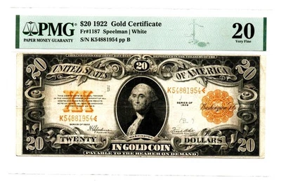 Fr. 1187 1922 Gold Certificate PMG Very Fine 20 - Image 1 of 2