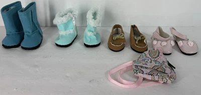 批量 4 对 娃娃鞋 靴子 正装鞋 莫卡辛背包 美国女孩 18 英寸 — 第 1/4 张图片