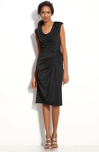 NWT black Tadashi Shoji Ruched Cowl Neck Matte Jersey Dress M - Picture 1 of 2