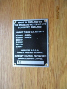 PARA EL TRACTOR FERGUSON TE SERIE PLACA DE COMISIÓN SIN PLACA - Imagen 1 de 1