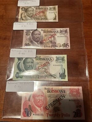 1976-1979 Botsuana 1 5 10 20 Pula #s P1s P3s P4s P5s UNC Espécimen Foto 1 de 2