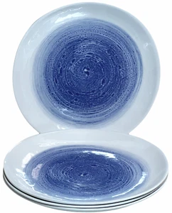 Nautica Home Melamine Dinner Plates 10.5" White & Blue Watercolor Swirl Set of 4 - Picture 1 of 10