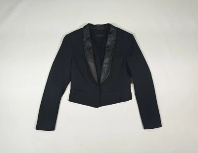 Rag & Bone Black Wool Leather Trim Tuxedo Jacket Size 4 - Image 1 of 4