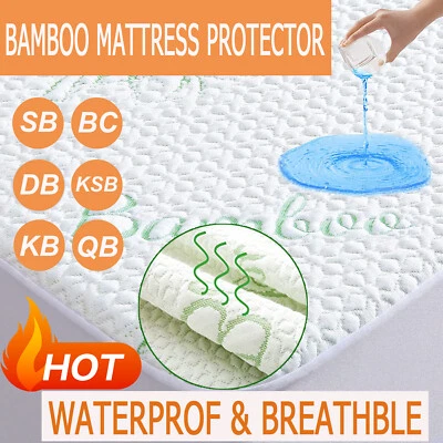 Bamboo Mattress Protector Waterproof Topper Fitted Cover KS/D/Queen/King/SK Bed - image 1 of 4