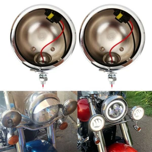 4.5" Motorcycle LED Fog Passing Lights Auxiliary Lamp Chrome Housing Bucket - Picture 1 of 12