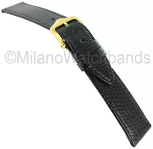 18mm Hirsch Rainbow Black Genuine Leather Lizard Grain Stitched Watch Band Short - Picture 1 of 3