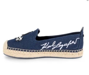 KARL LAGERFELD PARIS Malvie Logo Charm Denim Espadrille Slip On Sneaker SZ 10 - Picture 1 of 5