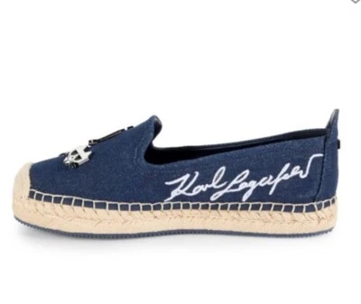 Tênis KARL LAGERFELD PARIS Malvie Logo Charme Denim Espadrille Slip On Tamanho 10 - Imagem 1 de 4