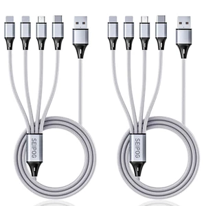 Multi Charging Cable, USB Cable 3A 4FT Nylon Braided Universal 4In1 Charger Adap - Picture 1 of 12