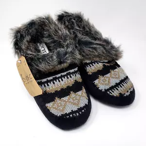 B.O.C. Born Concept Size S/M Black Gray Nordic Knit Faux Suede/Fur Slippers BOC - Picture 1 of 10