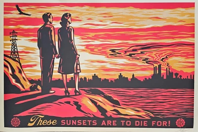 Shepard Fairey These Sunsets Are To Die For Art NYC Skyline Brooklyn FIRMADO 24" Foto 1 de 2