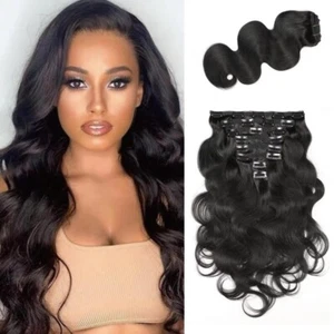 Body Wave Clip Ins 10A Brazilian Human Hair 20 Inch 8Pcs Set 120g Natural Black - Picture 1 of 8