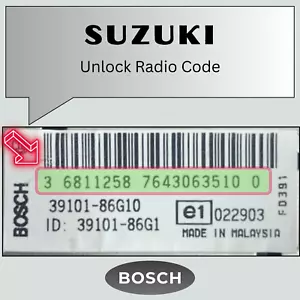 Unlock Radio Code for SUZUKI IGNIS JUSTY BOSCH Radio Security Pin Code - Picture 1 of 1