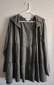 Umgee Gray Hooded Open Front Cotton Terry Cardi Sweatshirt Women's Size XL - Picture 1 of 7